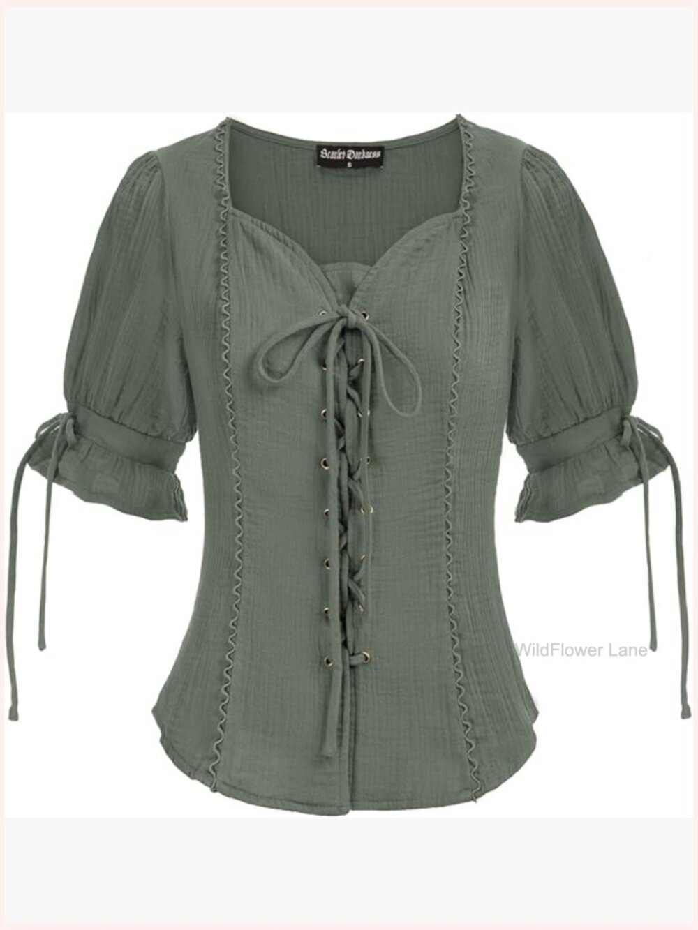 Renaissance Lace-up Blouse Peasant Top Puff Sleeve Women Plus Size